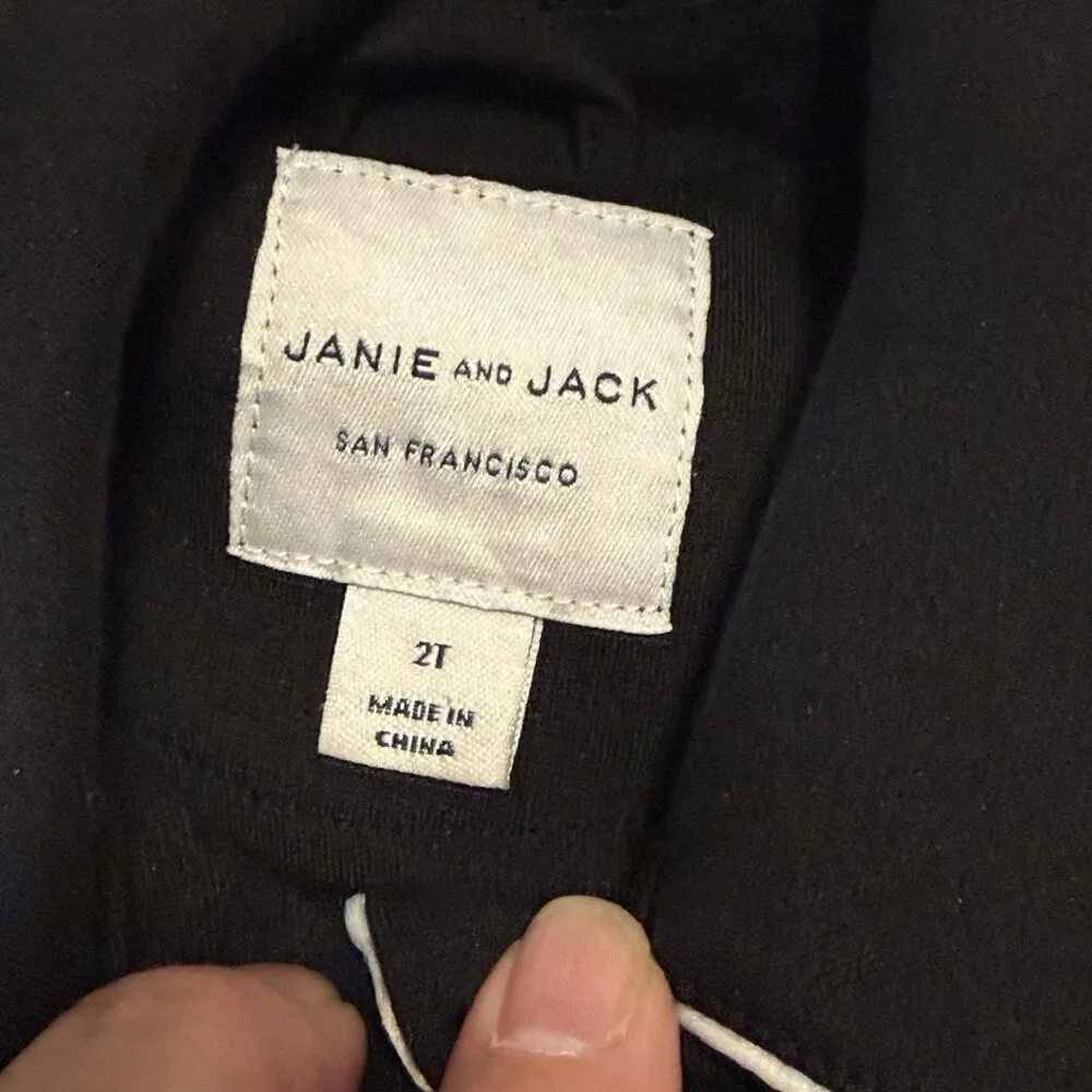 Janie and Jack Girls Black Dress 2T Long Sleeve Piped Fall Winter Outfit